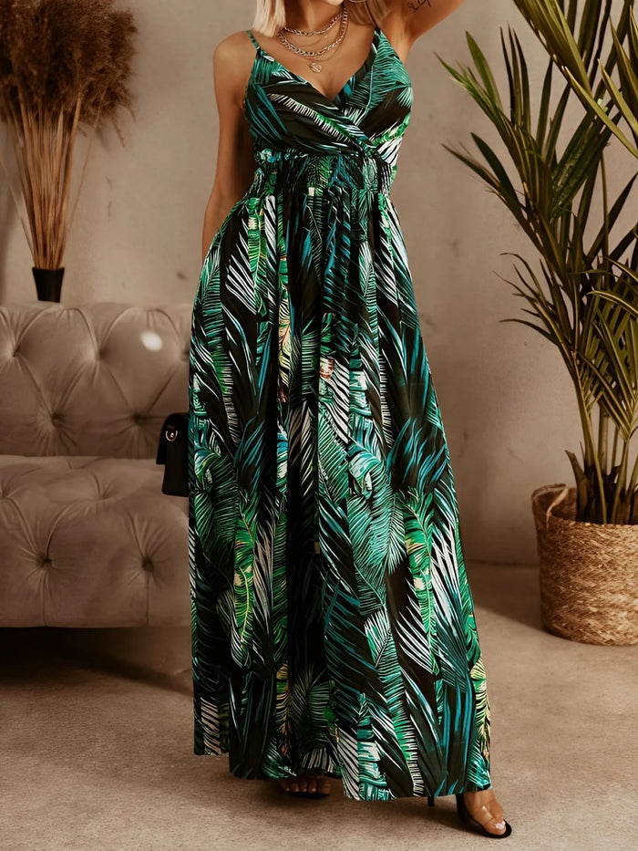Fortuna Smocked Printed Surplice Maxi Cami Dress