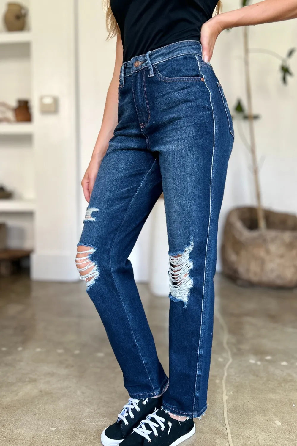 Artemis High Waist Rigid Magic Heavy Destroy Straight Jeans — view 12