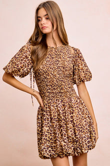 Fortuna Leopard Bow Tie Attachable Puff Sleeves Dress — thumbnail 12