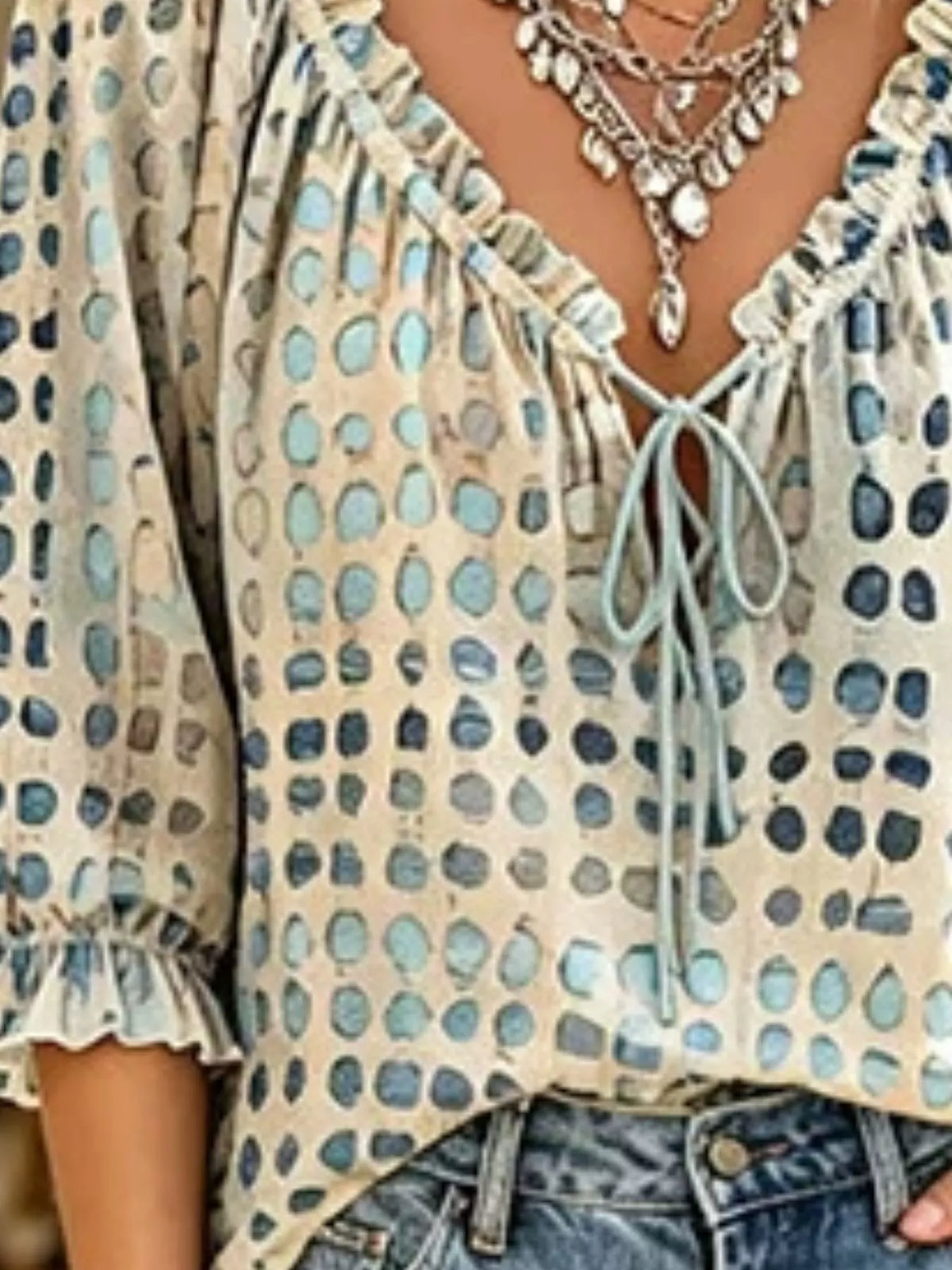 Selene Tie Neck 3/4 Sleeve Blouse — view 4