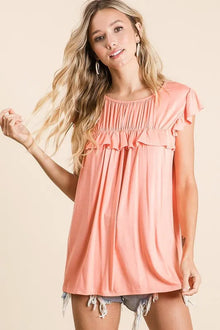 Pele Jersey Knit Gathered Top with Ruffles — thumbnail 1