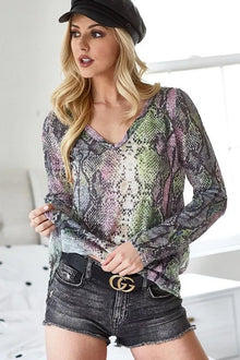 Iris Snakeskin Print Low Gauge Hacci V Neck Top — thumbnail 9