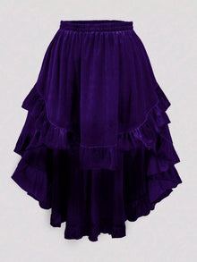 Aurora Ruffled Velvet Elastic Waist Skirt — thumbnail 15