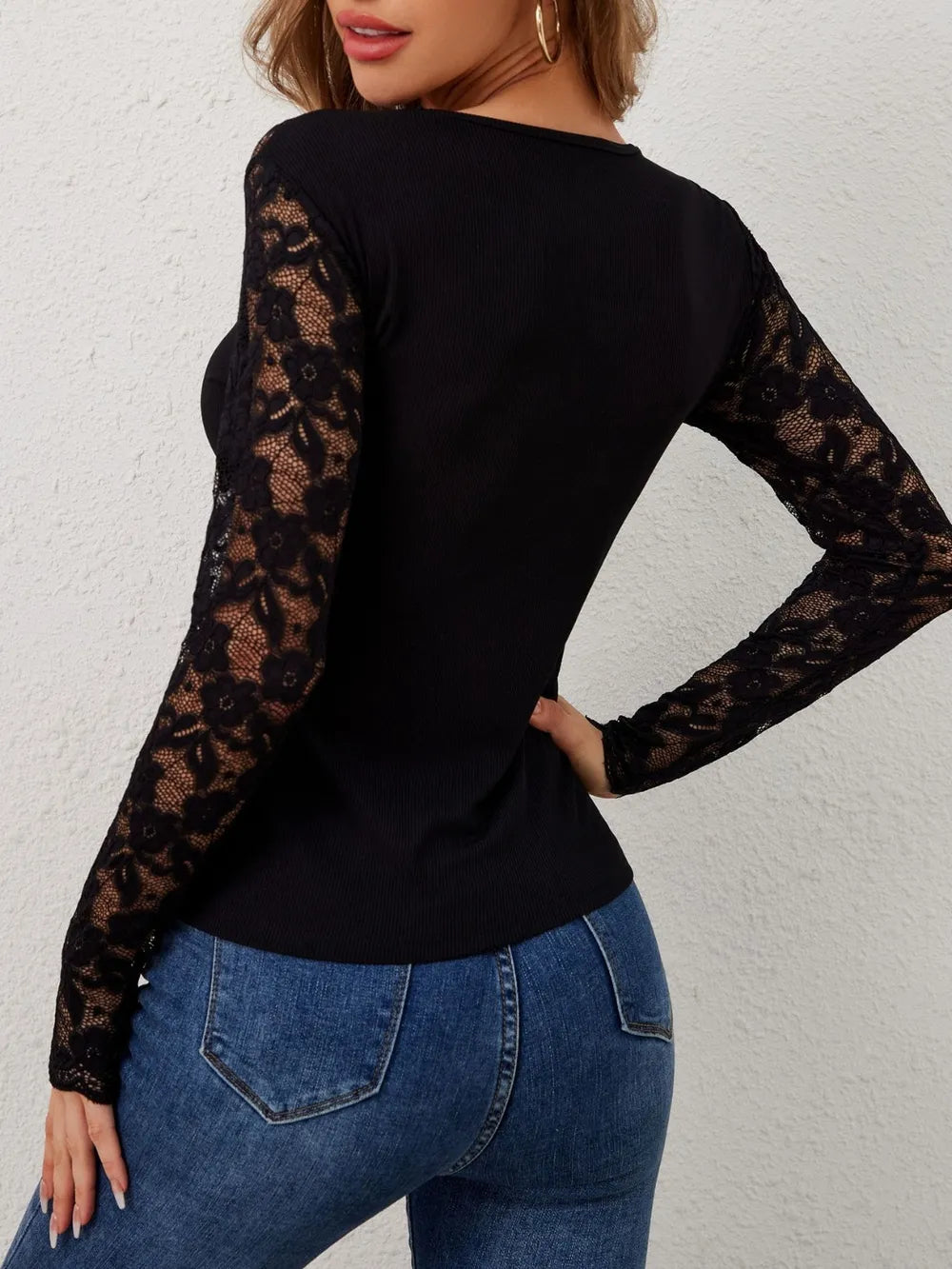 Morrigan Lace Wavy Hem V-Neck Long Sleeve Top — view 5