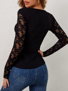 Morrigan Lace Wavy Hem V-Neck Long Sleeve Top — thumbnail 5
