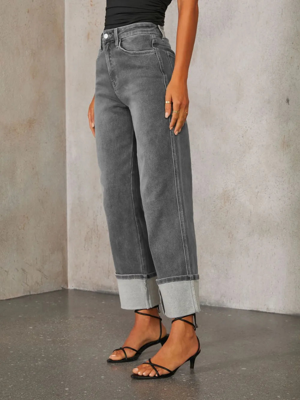 Eos High Waisted Straight Leg Rolled Jeans — view 10