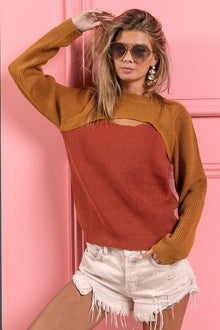 Vesta Color Block Sweater Knit Top With Cut Out Neck — thumbnail 4