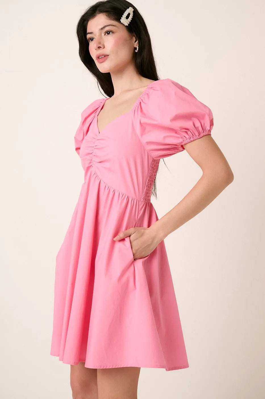 Venus Sweetheart Puff Sleeve Smocked Mini Dress — view 5