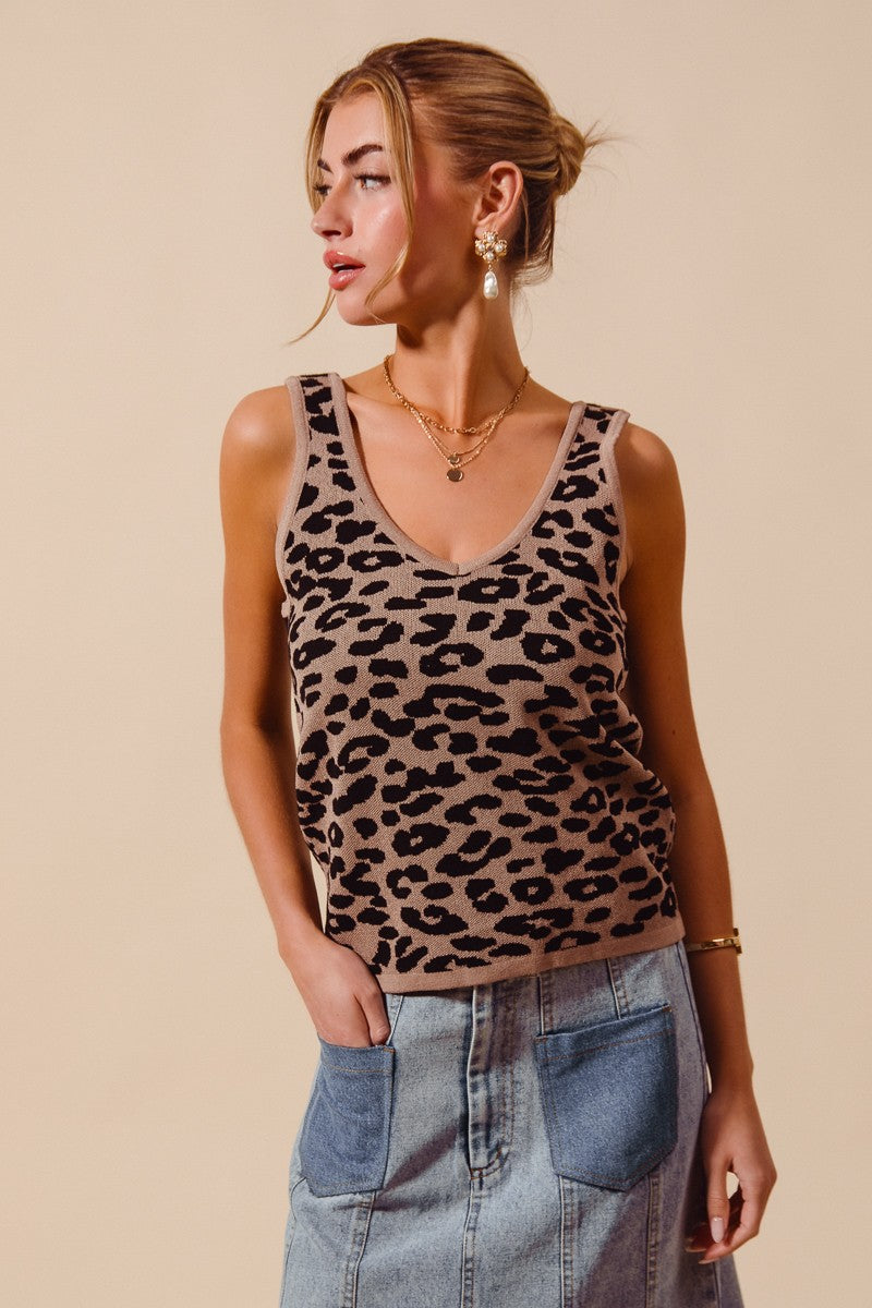 Demeter Leopard Knitted Lightweight V Neck Tank Top — view 8