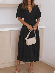 Persephone V-Neck Puff Sleeve Midi Dress — thumbnail 16