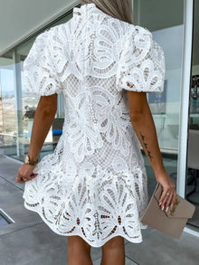 Selene Lace Mock Neck Puff Sleeve Dress — thumbnail 2