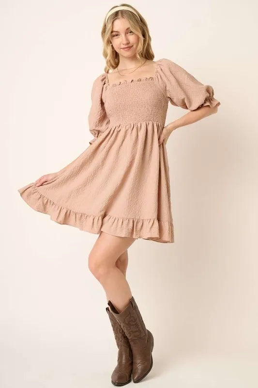 Aurora Smocked Ruffled Hem Half Sleeve Mini Dress — view 5