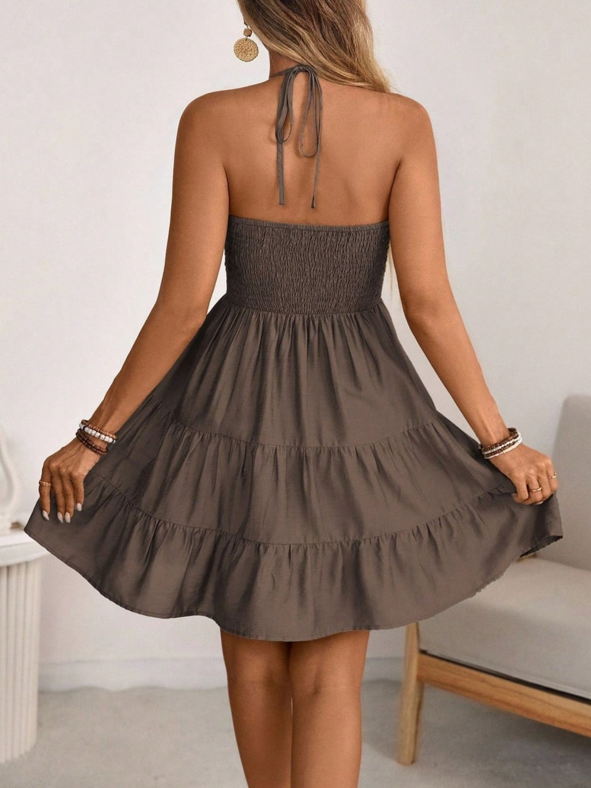 Ishtar Smocked Halter Neck Tiered Dress — view 5