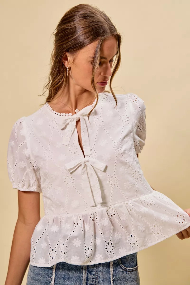 Brigid Eyelet Front Tie Blouse — view 5