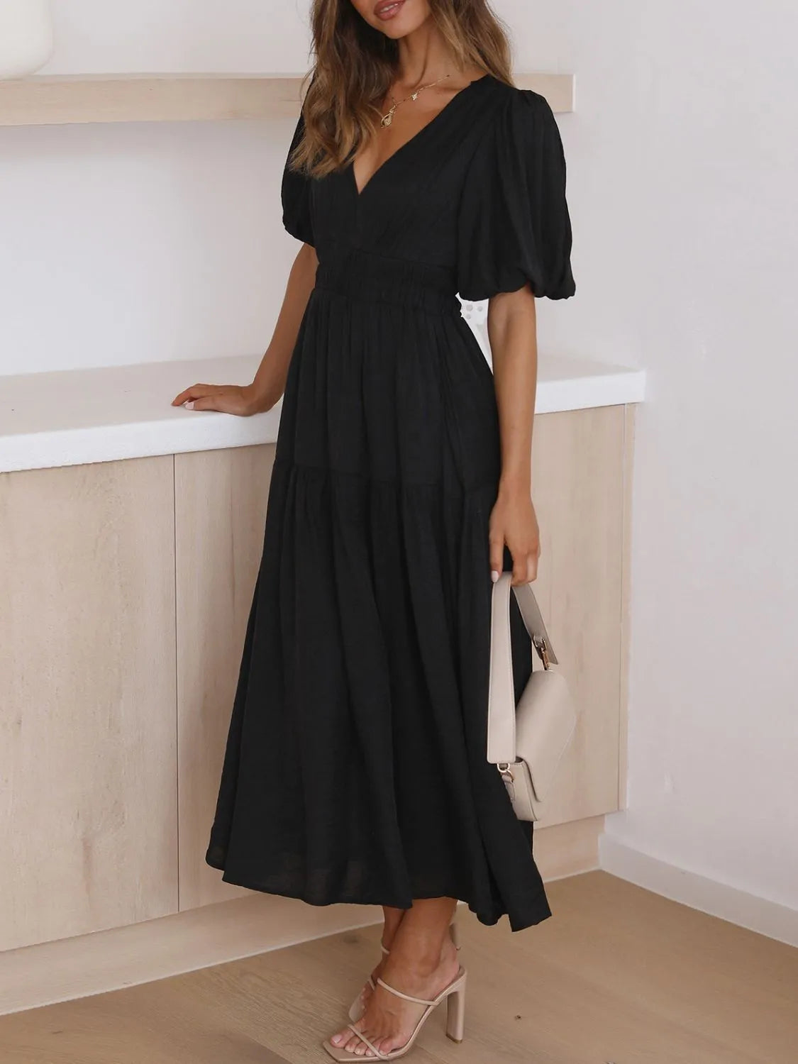 Persephone V-Neck Puff Sleeve Midi Dress — view 17