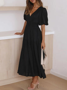 Persephone V-Neck Puff Sleeve Midi Dress — thumbnail 17