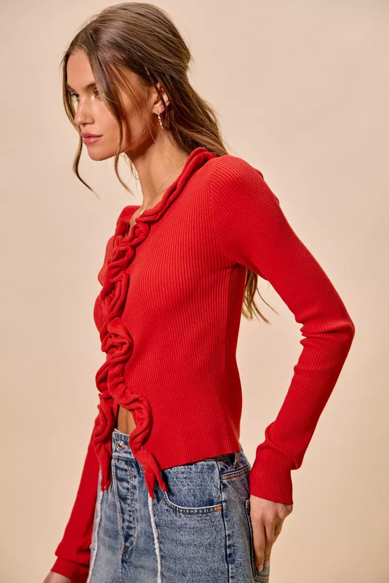 Pele Cascade Ruffle Ribbed Sweater Cardgian — view 8