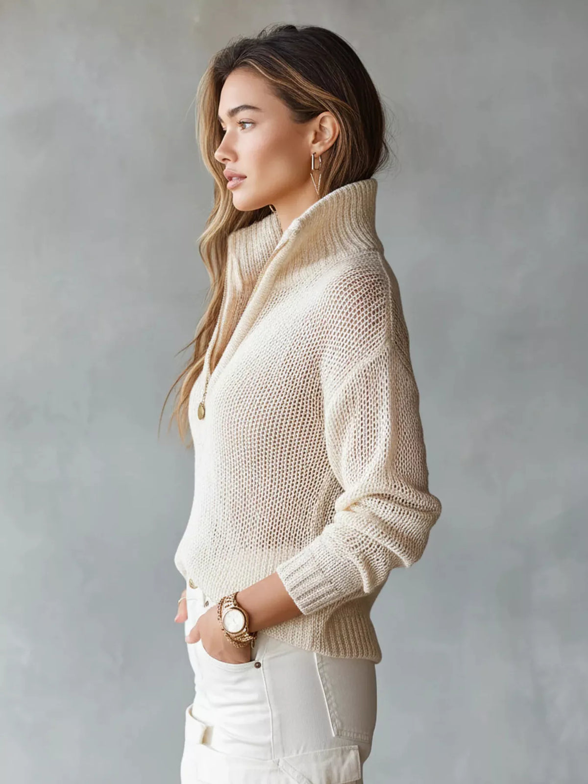 Rhea Half-Zip Dropped Shoulder Sweater — view 3