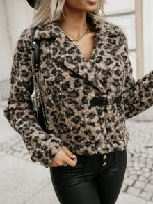 Durga Fuzzy Animal Print Collared Neck Coat — thumbnail 1