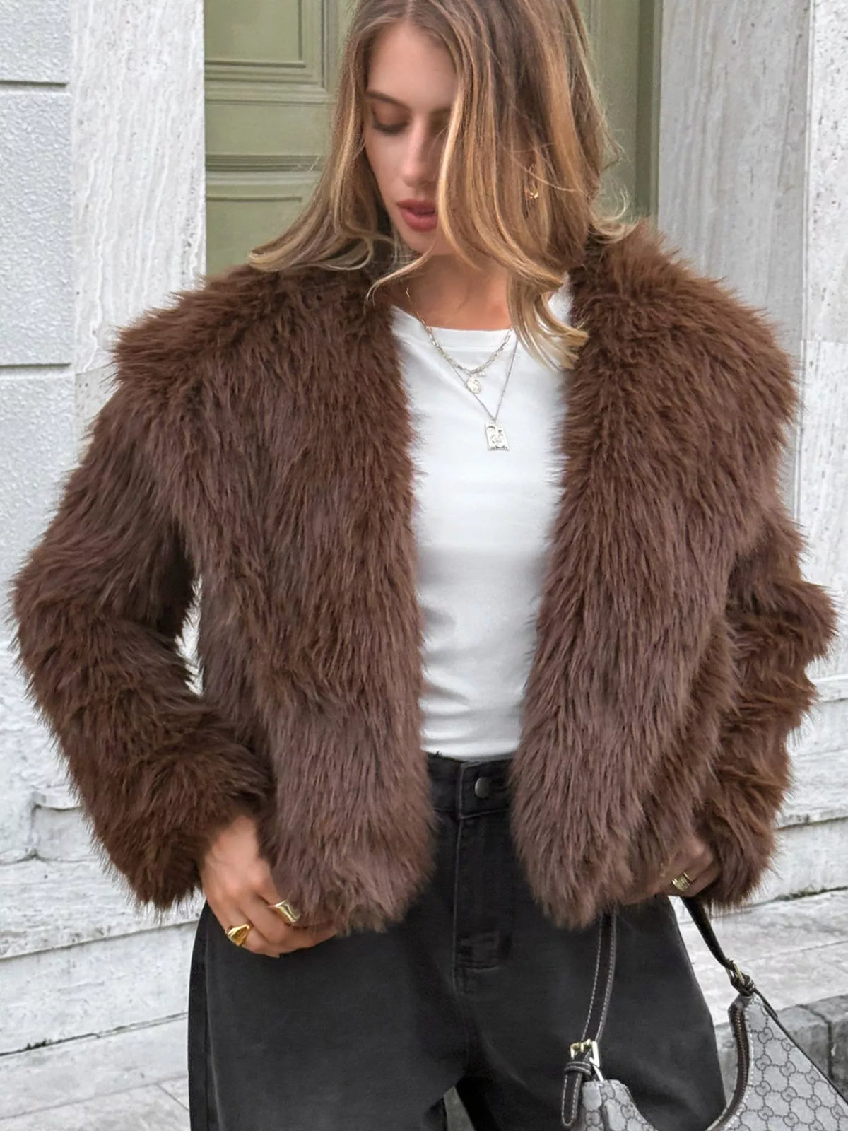Durga Open Front Faux Fur Cropped Jacket — view 1