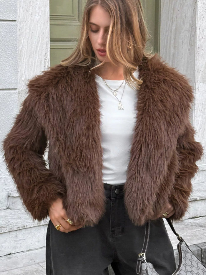 Durga Open Front Faux Fur Cropped Jacket