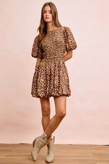 Fortuna Leopard Bow Tie Attachable Puff Sleeves Dress — thumbnail 16