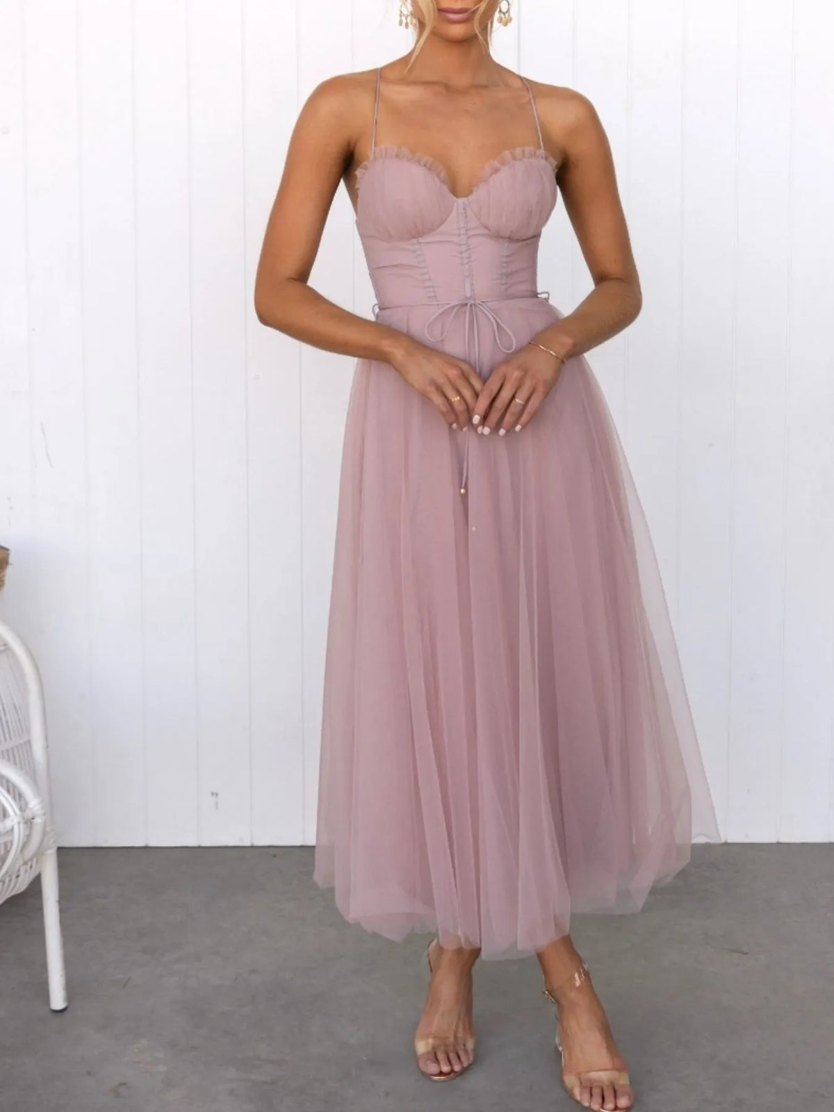 Hecate Sweetheart Neck Tulle Midi Dress — view 15