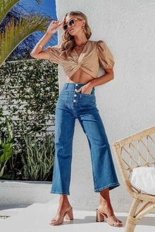 Lakshmi Button Fly Cropped Wide Leg Jeans — thumbnail 4