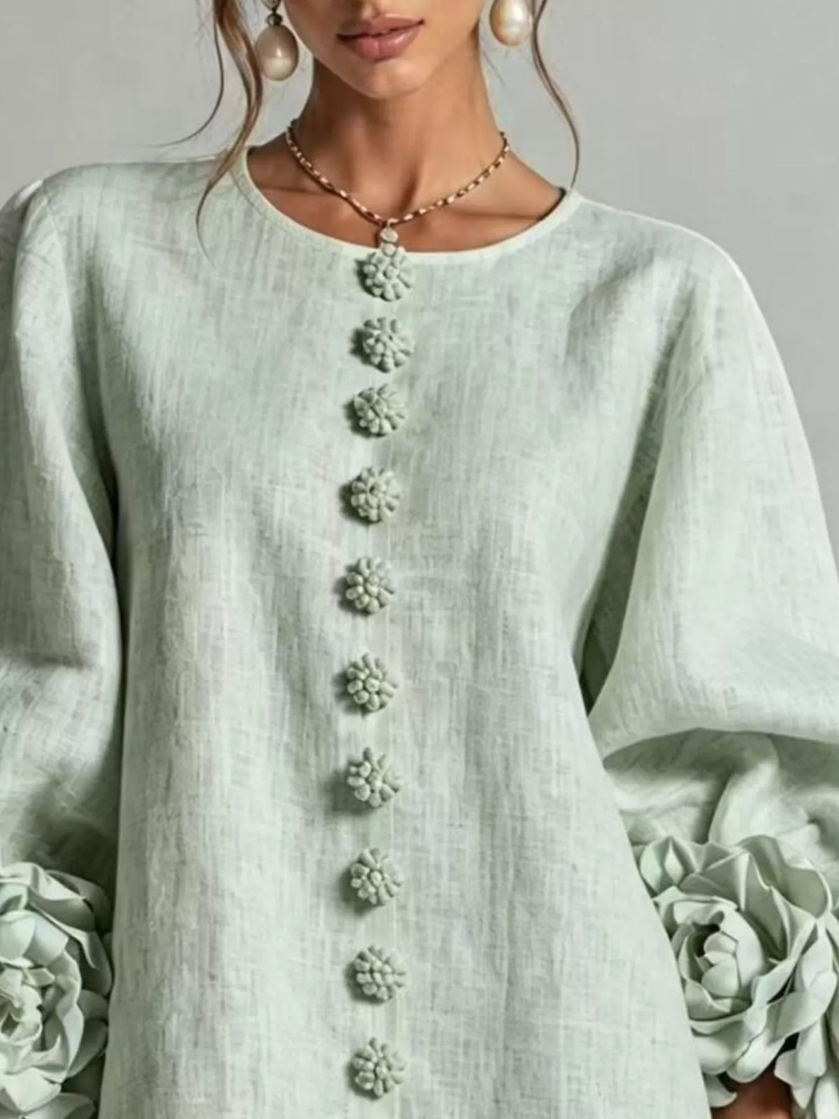 Olwen 3D Floral 3/4 Sleeve Mini Dress — view 10