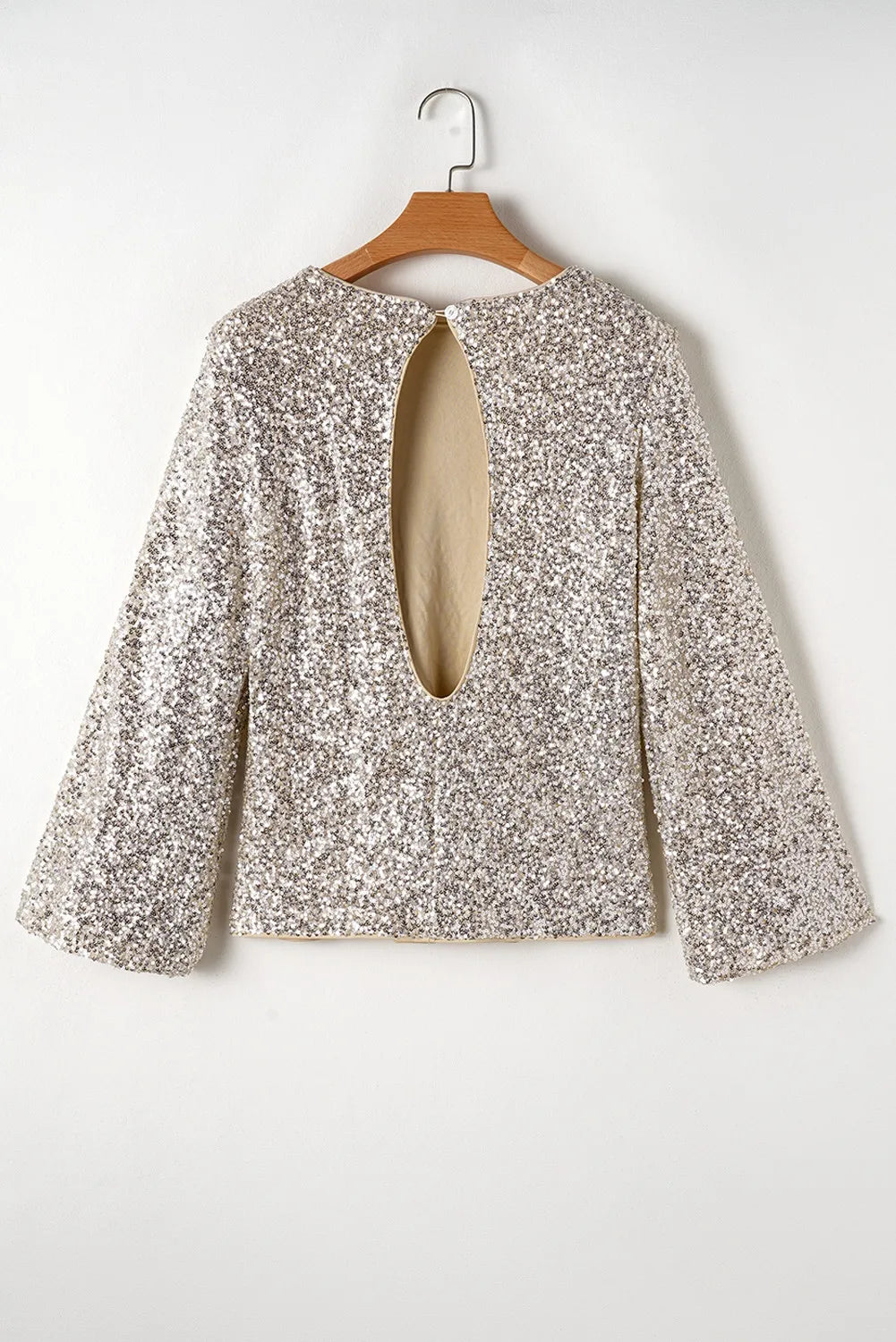 Asteria Cutout Sequin Round Neck Long Sleeve Blouse — view 6