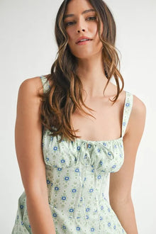 Olwen Floral Print Bustier Back Lace Up Midi Dress — thumbnail 10