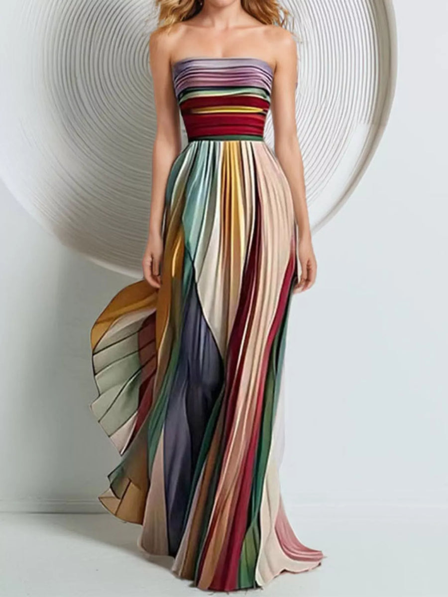 Maat Striped Pleated Tube Maxi Dress styled in the studio