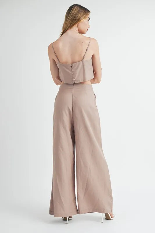 Rhea Linen Mix Crop Cami and Wide Leg Pants Set styled in the studio
