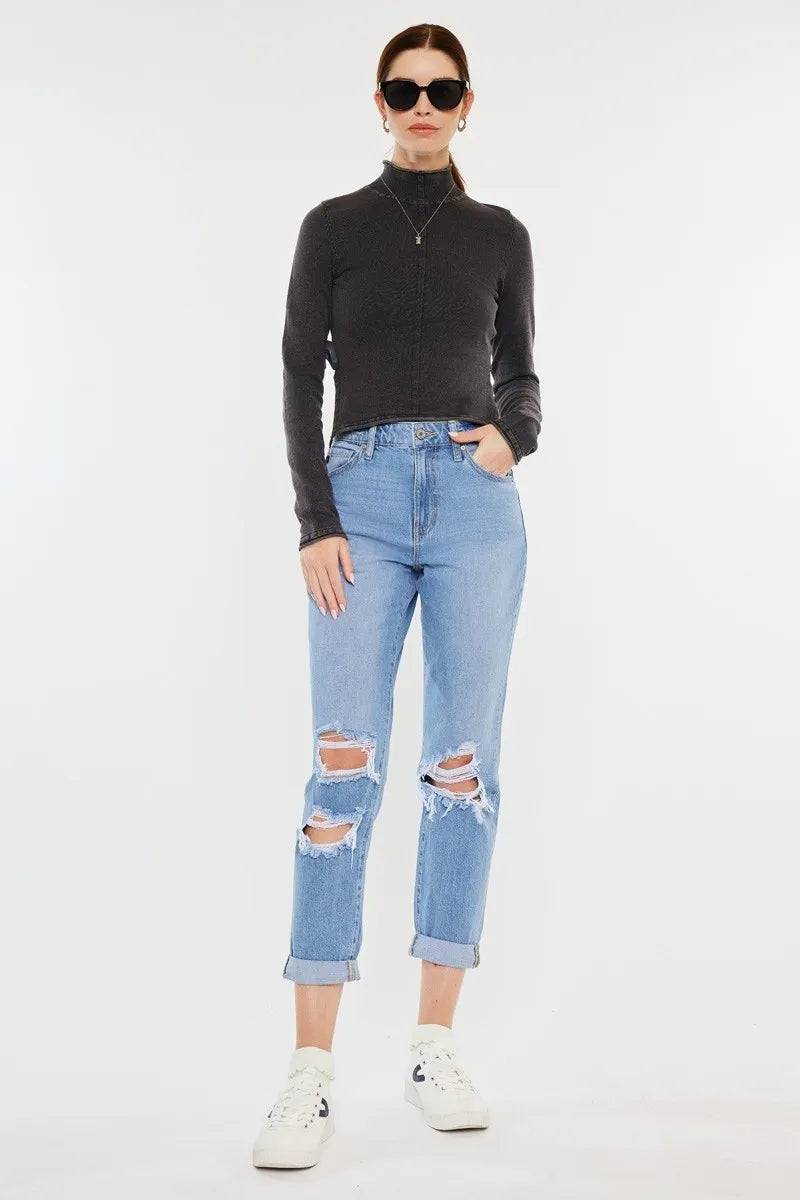 Pele High Rise Distressed Mom Jeans — view 4