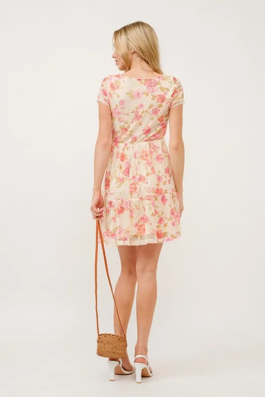 Olwen Square Neck Tiered Floral Fishnet Dress — view 8