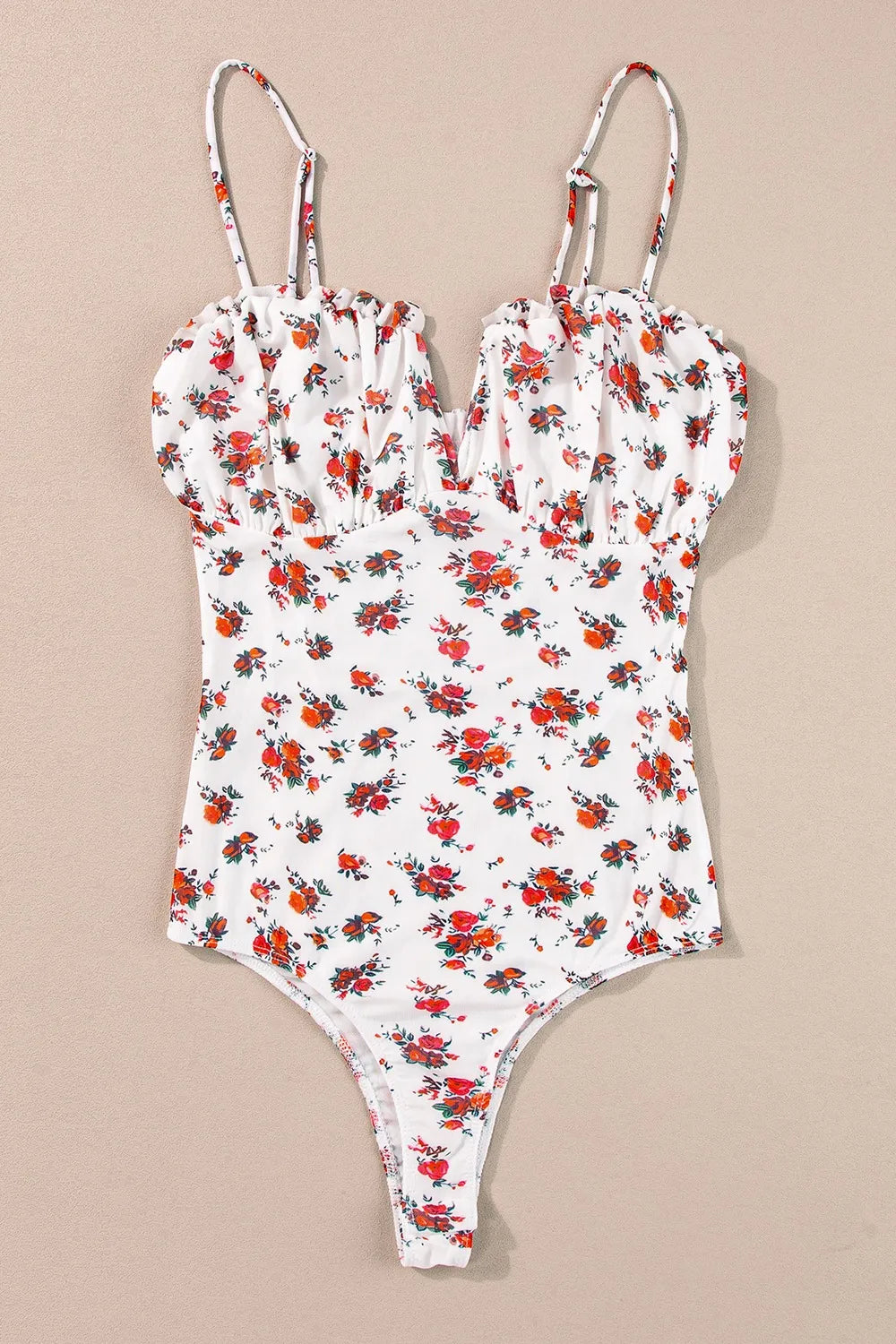 Olwen Floral Frilled Trim Spaghetti Straps Bodysuit — view 4