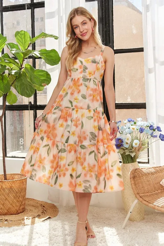 Persephone Smocked Back Floral Adjustable Strap Midi Dress — view 9