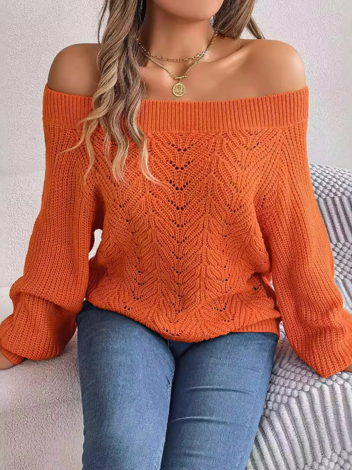 Gaia Openwork Off-Shoulder Sweater — view 20
