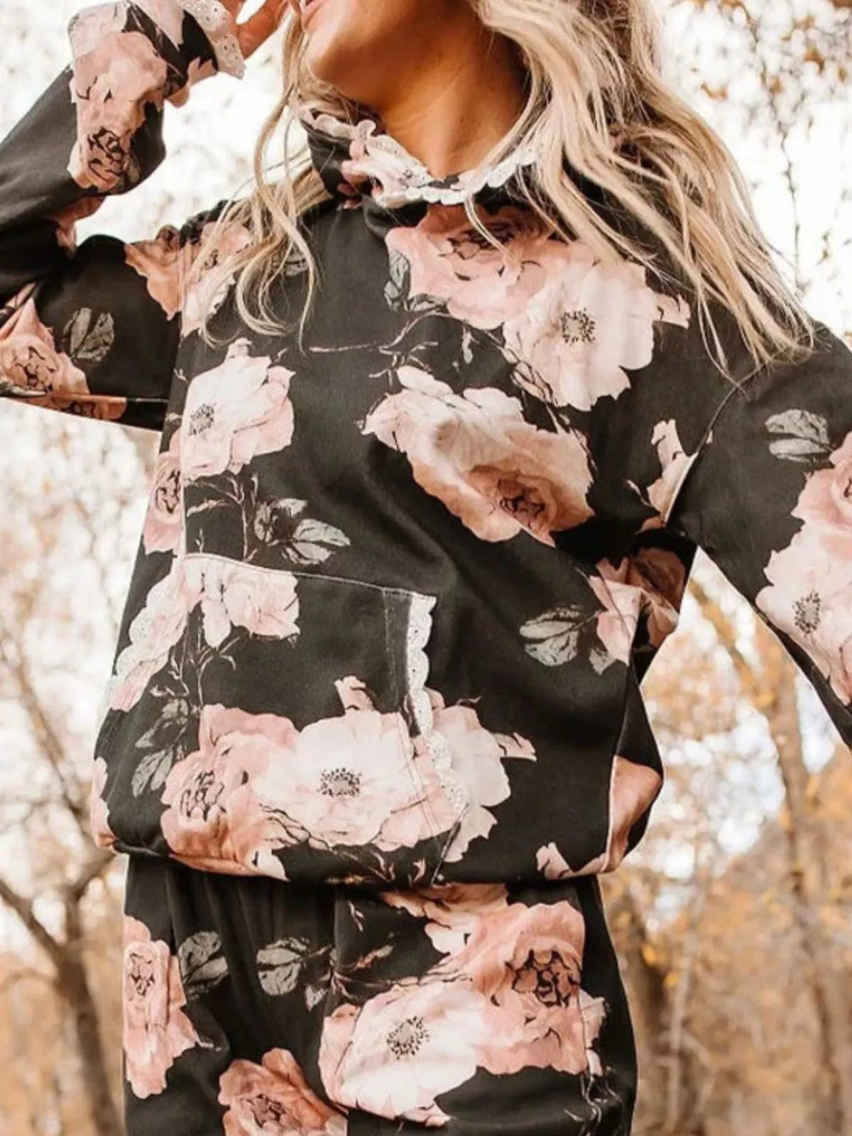 Nyx Lace Trim Kangaroo Pocket Hoodie — view 10