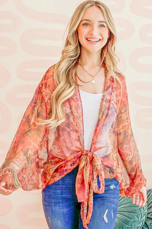 Pele Front Tie Knot Oversized Print Top — view 4