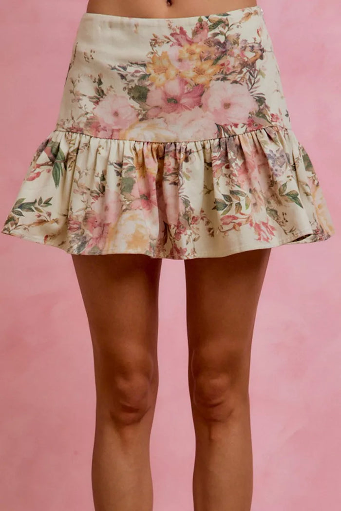 Olwen Floral Print Fit and Flare Mini Skirt