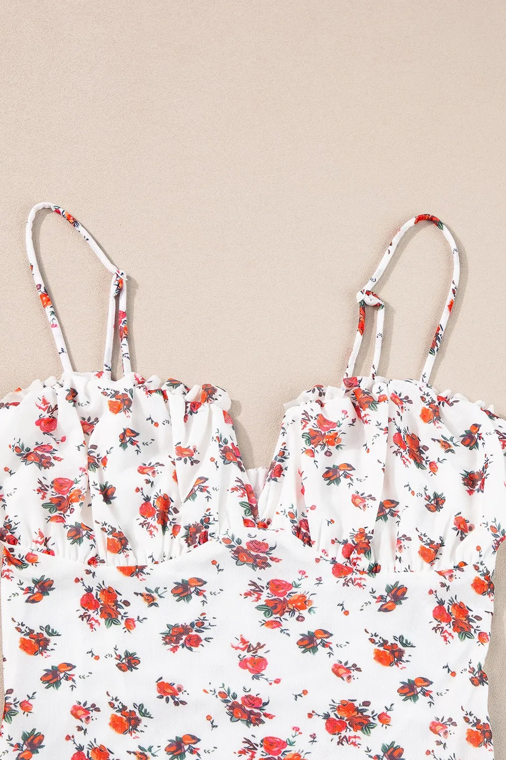 Olwen Floral Frilled Trim Spaghetti Straps Bodysuit — view 8