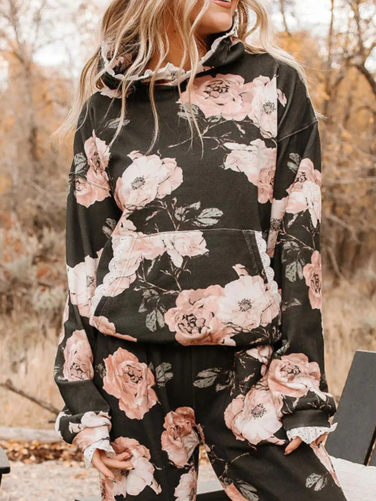 Nyx Lace Trim Kangaroo Pocket Hoodie — view 9