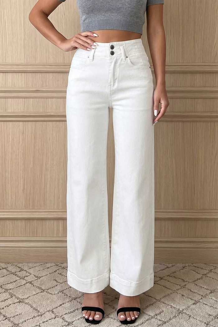 Maat 2-Button High Waist Wide Leg Jeans