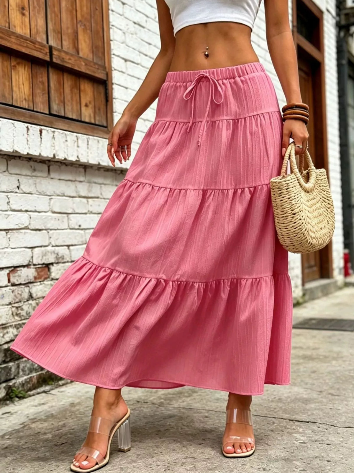 Isis Tiered Maxi Skirt with Drawstring Waist — view 6