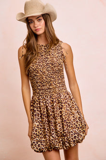Fortuna Leopard Bow Tie Attachable Puff Sleeves Dress — thumbnail 19