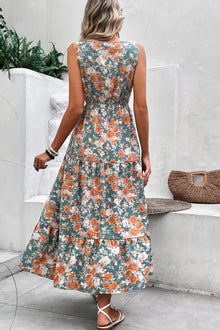 Persephone Floral Print Trimmed V Neck Tie Waist Sleeveless Dress — thumbnail 2