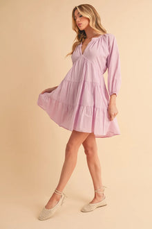 Inanna Aemi + Co Notched Balloon Sleeve Tiered Mini Dress — thumbnail 12