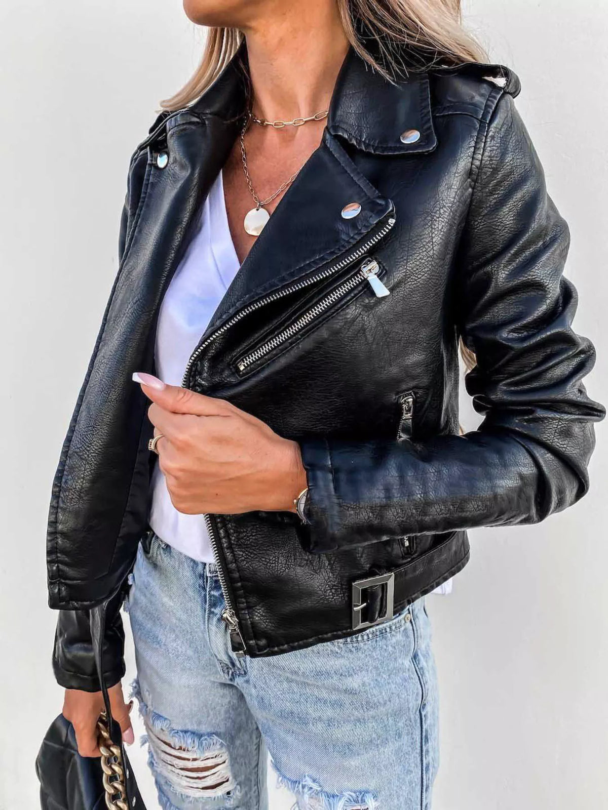 Sekhmet Zip Up Leather Motorcycle Biker Jacket — view 1