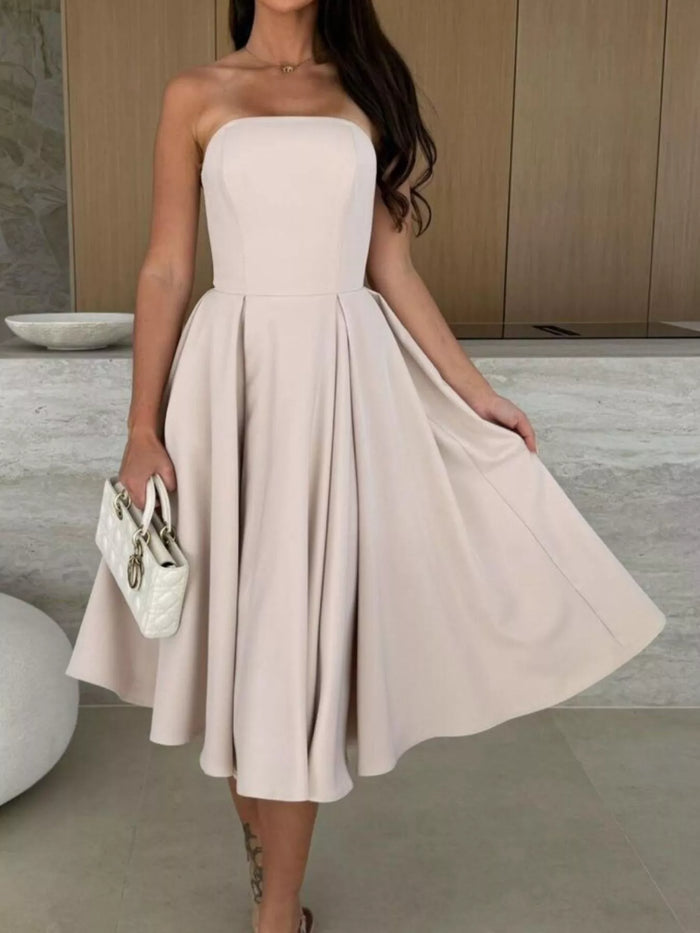 Eos Strapless Ruched A-Line Midi Dress